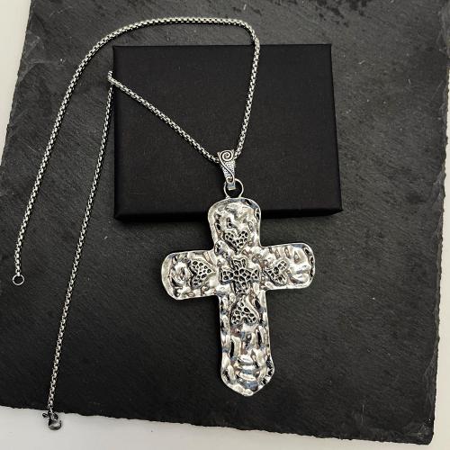 Zink -Legierung Eisen Kette Pullover Halskette, Zinklegierung, Kreuz, goldfarben plattiert, Modeschmuck, Silberfarbe, verkauft von PC[