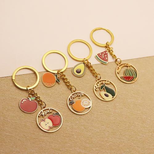Enamel Zinc Alloy Key Chain, Fruit, gold color plated, fashion jewelry 