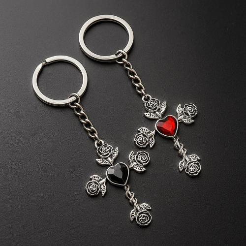porte-clés en alliage zinc à stras, alliage de zinc, croix, Placage de couleur d'or, bijoux de mode & avec strass, plus de couleurs à choisir, Vendu par PC