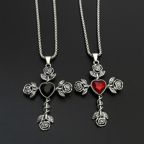 Chaîne en alliage de zinc de fer Collier Pull, croix, Placage de couleur d'or, bijoux de mode & avec strass, plus de couleurs à choisir, Vendu par PC