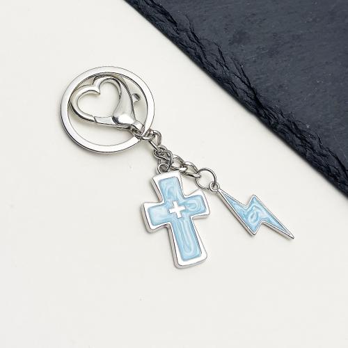 Enamel Zinc Alloy Key Chain, Cross, gold color plated, fashion jewelry 