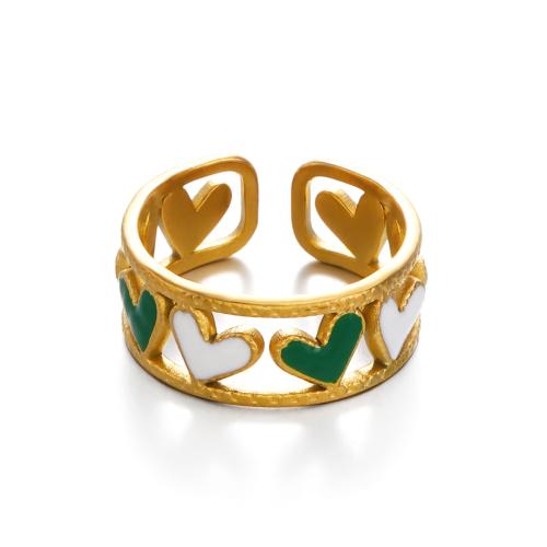 Émail Bague en Acier inoxydable , Acier inoxydable 304, Placage de couleur d'or, pour femme & émail & creux, plus de couleurs à choisir, Vendu par PC