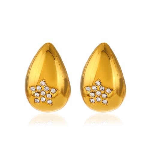Boucle en acier inoxydable zircons cubiques, Acier inoxydable 304, larme, Placage, modèles différents pour le choix & pavé de micro zircon & pour femme, doré, Vendu par paire