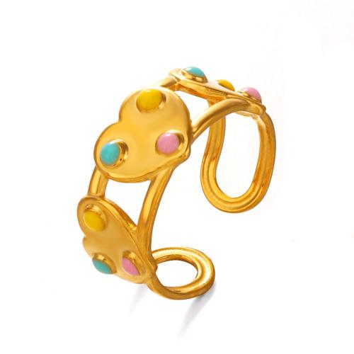 Émail Bague en Acier inoxydable , Acier inoxydable 304, Plaqué or 18K, pour femme & émail & creux, Vendu par PC