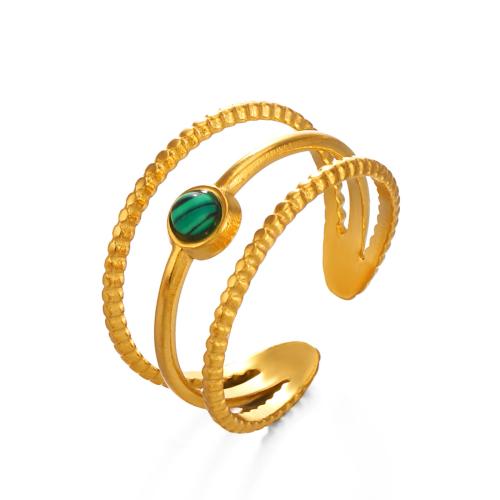 Gemstone Stainless Steel Finger Ring, 304 Stainless Steel, with Natural Stone, 18K gold plated & for woman & hollow 