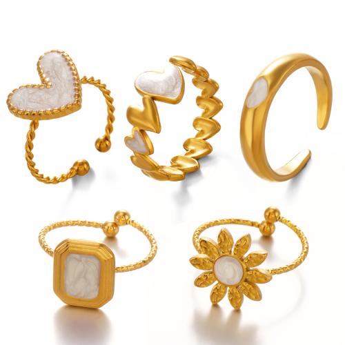 Émail Bague en Acier inoxydable , Acier inoxydable 304, Placage, styles différents pour le choix & pour femme & émail, doré, Vendu par PC