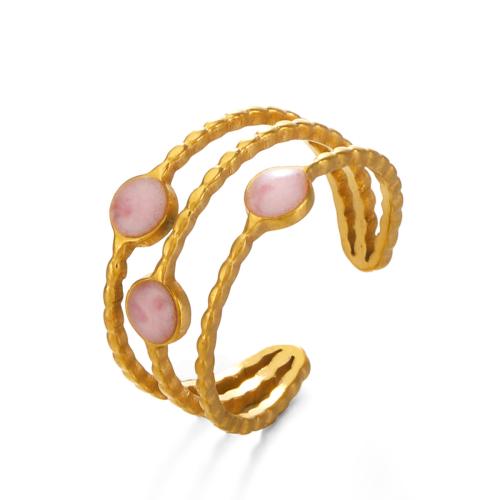 Émail Bague en Acier inoxydable , Acier inoxydable 304, Placage de couleur d'or, trois couches & pour femme & émail, plus de couleurs à choisir, Vendu par PC