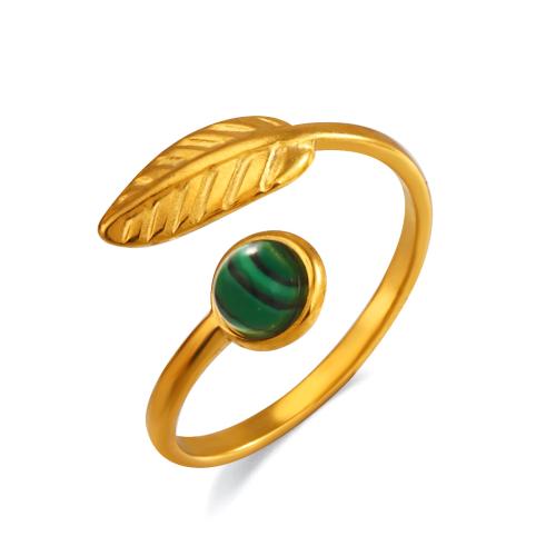 Gemstone Stainless Steel Finger Ring, 304 Stainless Steel, with Natural Stone, 18K gold plated, fashion jewelry & for woman 