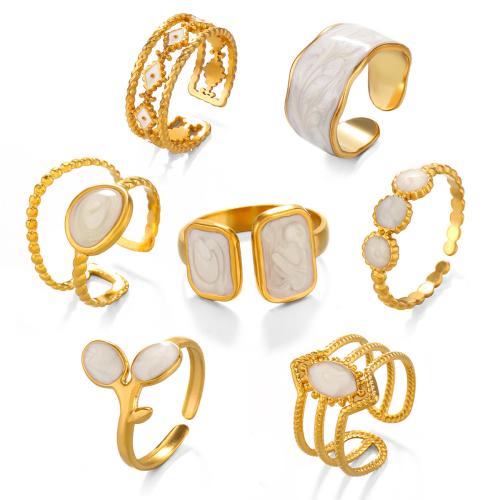 Émail Bague en Acier inoxydable , Acier inoxydable 304, Placage, styles différents pour le choix & pour femme & émail, doré, Vendu par PC