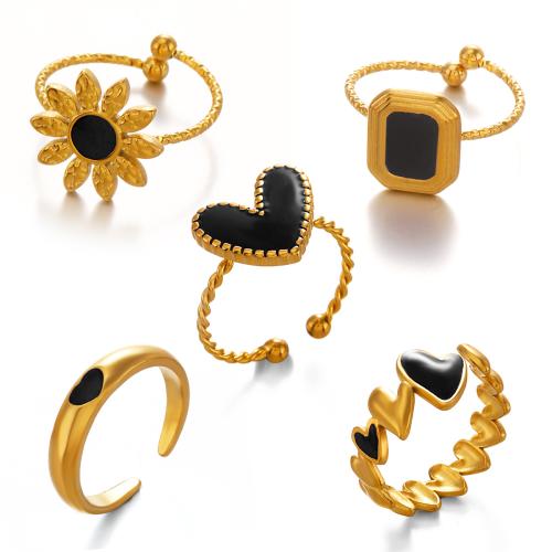 Émail Bague en Acier inoxydable , Acier inoxydable 304, Placage, styles différents pour le choix & pour femme & émail, doré, Vendu par PC