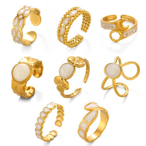Émail Bague en Acier inoxydable , Acier inoxydable 304, Placage, styles différents pour le choix & pour femme & émail, doré, Vendu par PC