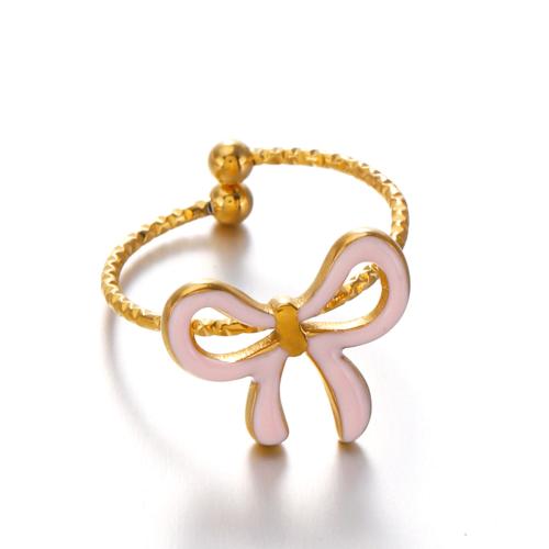 Émail Bague en Acier inoxydable , Acier inoxydable 304, Noeud papillon, Placage de couleur d'or, pour femme & émail & creux, plus de couleurs à choisir, Vendu par PC