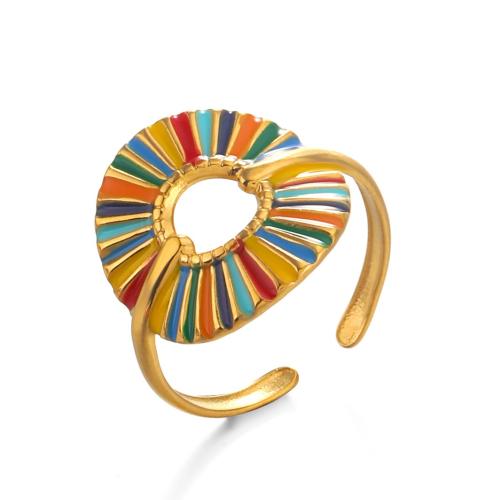 Émail Bague en Acier inoxydable , Acier inoxydable 304, Placage, pour femme & émail & creux, doré, Vendu par PC