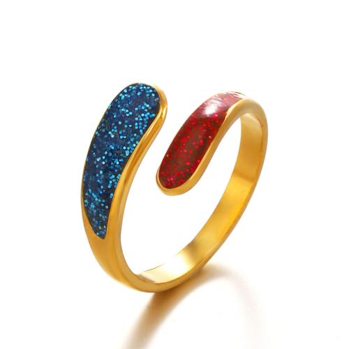 Émail Bague en Acier inoxydable , Acier inoxydable 304, Placage de couleur d'or, styles différents pour le choix & pour femme & émail, plus de couleurs à choisir, Vendu par PC