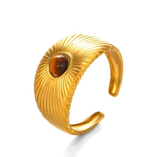 Gemstone Stainless Steel Finger Ring, 304 Stainless Steel, with Natural Stone, plated, fashion jewelry & for woman, golden 