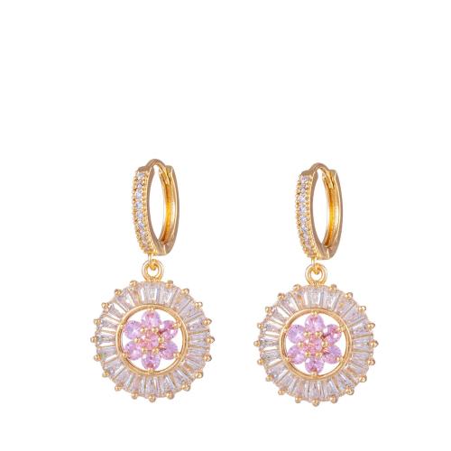 Befestiger Zirkonia Messing Ohrring, Blume, plattiert, Modeschmuck & Micro pave Zirkonia, goldfarben, verkauft von Paar