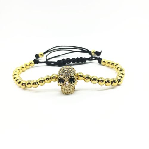 Cubic Zirconia Zinc Alloy Bracelet, with Knot Cord, Skull, plated, fashion jewelry & micro pave cubic zirconia 13*10mm，4mm Approx 23 cm 