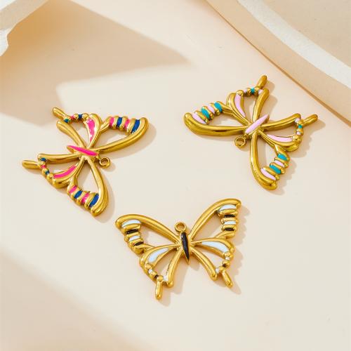 Pendentifs d'animaux en acier inoxydable , Acier inoxydable 304, papillon, Placage, DIY & émail, plus de couleurs à choisir Vendu par sac