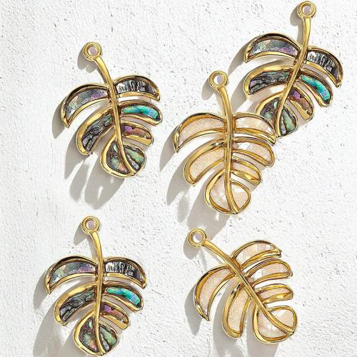 Pendentif Feuille en acier inoxydable, Acier inoxydable 304, avec coquille, Placage, DIY, plus de couleurs à choisir Vendu par sac