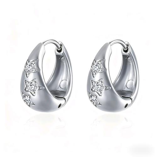 Boucle d'oreille goutte inox, Acier inoxydable 304, Placage de couleur argentée, bijoux de mode & avec strass, argent, Vendu par paire