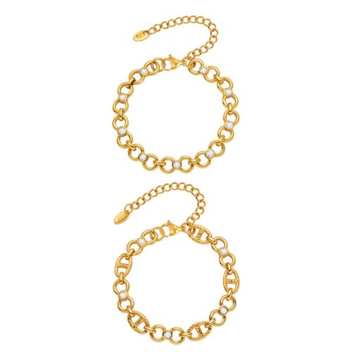 Bracelets en acier inoxydable, Acier inoxydable 304, avec zircon cubique, Placage, bijoux de mode & styles différents pour le choix & pour femme, doré, Vendu par PC