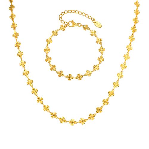 Parures de bijoux en acier inoxydable, Acier inoxydable 304, fleur, Placage de couleur d'or, bijoux de mode & styles différents pour le choix & pour femme, Vendu par PC