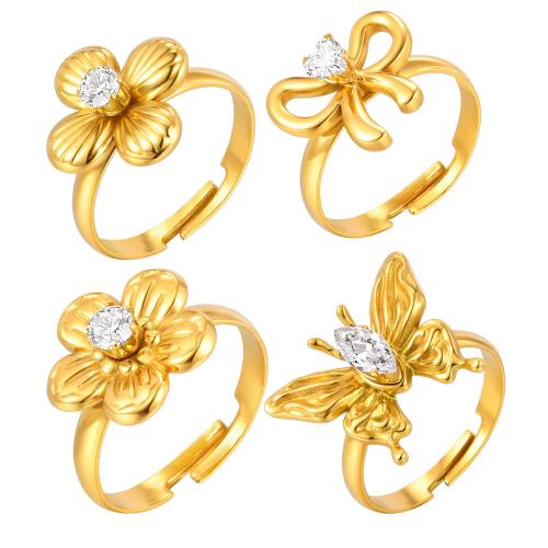 Bague en acier inoxydable Incrusté de zircon, Acier inoxydable 304, avec zircon cubique, Placage, bijoux de mode & styles différents pour le choix & pour femme, doré, Vendu par PC