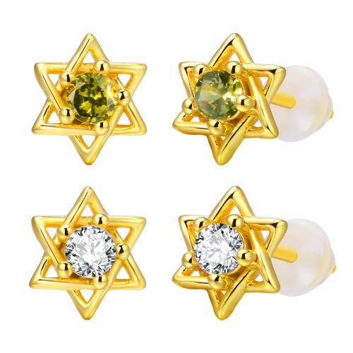 Befestiger Zirkonia Messing Ohrring, mit kubischer Zirkonia, plattiert, Modeschmuck & für Frau, goldfarben, verkauft von Paar