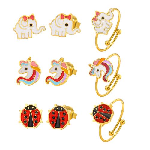 Acier inoxydable 304 parure de bijoux, Placage, pour les enfants & styles différents pour le choix & autocollant époxyde, doré, Vendu par PC