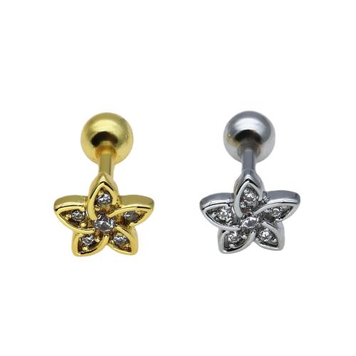 Brass Piercing Earring, plated, Unisex & micro pave cubic zirconia, earring rod size 6mm 