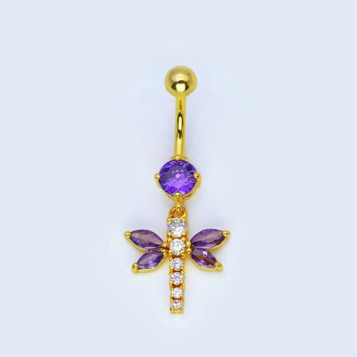 Brass Belly Ring, Butterfly, plated, Unisex & micro pave cubic zirconia, belly ring rod size 