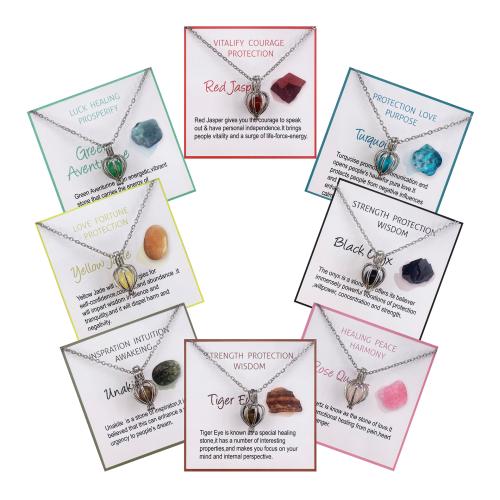 laiton collier, avec 304 chaîne en acier inoxydable & pierre gemme, Placage, différents matériaux pour le choix & unisexe & chaîne ovale Environ 45 cm, Vendu par PC