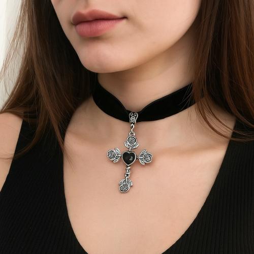 ファッションチョーカーネックレス, 亜鉛合金, クロス, ゴールドメッキ, ファッションジュエリー & ライン石のある, 無色, 売り手 パソコン