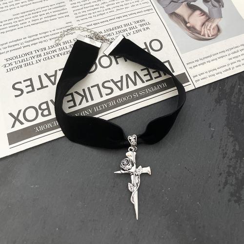 ファッションチョーカーネックレス, 亜鉛合金, とともに ベロア, クロス, ゴールドメッキ, ファッションジュエリー, シルバー, 売り手 パソコン