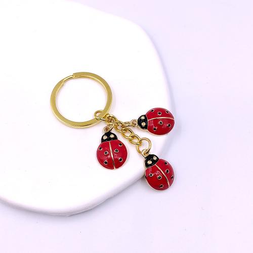 Enamel Zinc Alloy Key Chain, Ladybug, gold color plated, fashion jewelry, red 