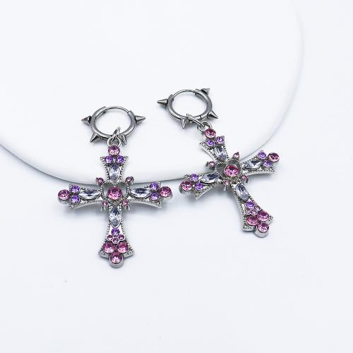 Colgantes de Aleación de Zinc en Forma Cruces, chapado en color dorado, Joyería & con diamantes de imitación, más colores para la opción, Vendido por Par