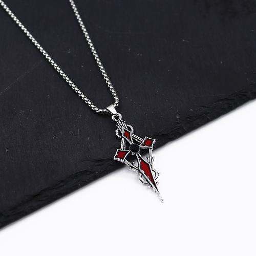 Chaîne en alliage de zinc de fer Collier Pull, croix, Placage de couleur d'or, bijoux de mode & émail, plus de couleurs à choisir, Vendu par PC