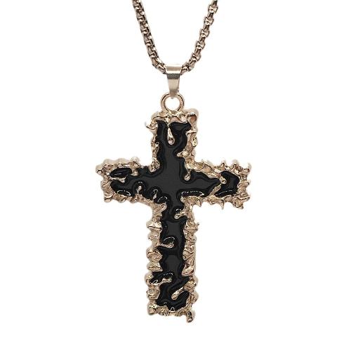 Chaîne en alliage de zinc de fer Collier Pull, croix, Placage de couleur d'or, bijoux de mode & émail, plus de couleurs à choisir, Vendu par PC