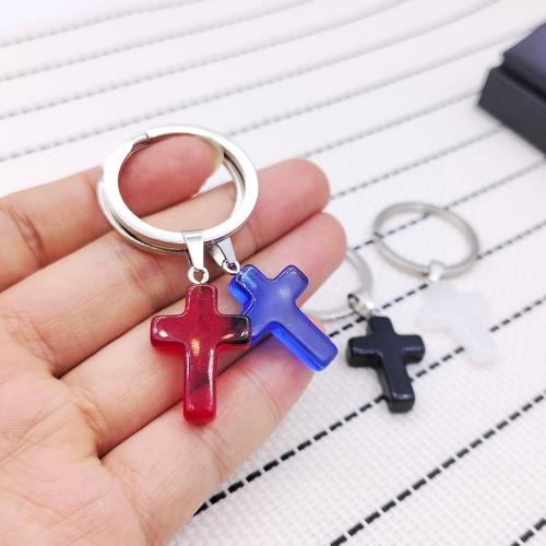 Acrylic Key Chain, Zinc Alloy, with Acrylic, Cross, gold color plated, fashion jewelry 