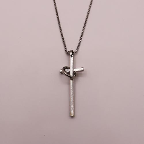 Chaîne en alliage de zinc de fer Collier Pull, croix, Placage de couleur d'or, bijoux de mode, argent, Vendu par sac