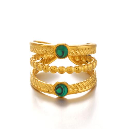 Gemstone Stainless Steel Finger Ring, 304 Stainless Steel, with Natural Stone, 18K gold plated, three layers & for woman 