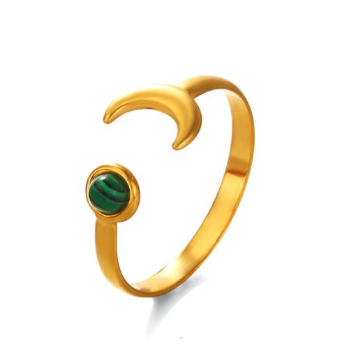 Gemstone Stainless Steel Finger Ring, 304 Stainless Steel, with Natural Stone, 18K gold plated, fashion jewelry & for woman 