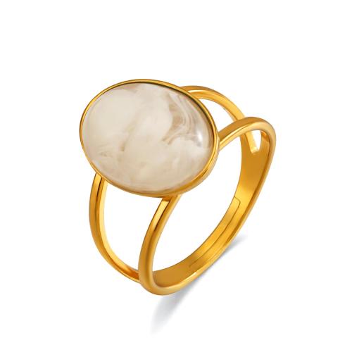 Bague en acier inoxydable, Acier inoxydable 304, avec résine, Plaqué or 18K, bijoux de mode & pour femme & creux, plus de couleurs à choisir, Vendu par PC
