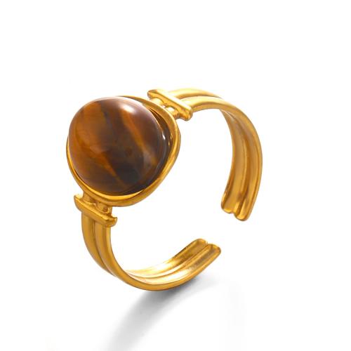 Gemstone Stainless Steel Finger Ring, 304 Stainless Steel, with Natural Stone, gold color plated, fashion jewelry & for woman 