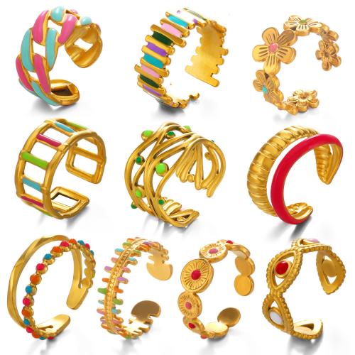 Émail Bague en Acier inoxydable , Acier inoxydable 304, Placage, styles différents pour le choix & pour femme & émail & creux, doré, Vendu par PC