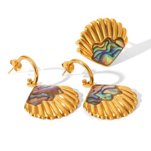 Parures de bijoux en acier inoxydable, Acier inoxydable 304, avec coquille d'ormeau, coquille, Placage, bijoux de mode & styles différents pour le choix & pour femme, doré, Vendu par PC