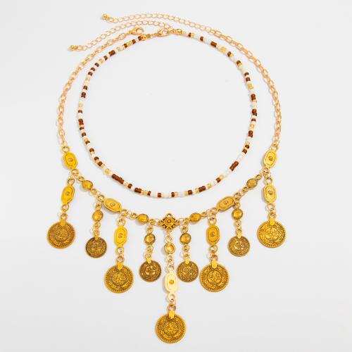 Fashion Fringe Necklace, Zinc Alloy, with Seedbead & iron chain, plated, 2 pieces & fashion jewelry & for woman, golden [