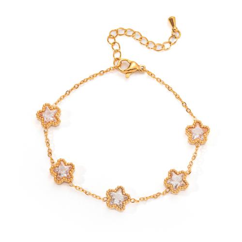 Bracelets en acier inoxydable, Acier inoxydable 304, avec 4cm chaînes de rallonge, styles différents pour le choix & pavé de micro zircon & pour femme, doré Environ 16.5 cm, Vendu par PC