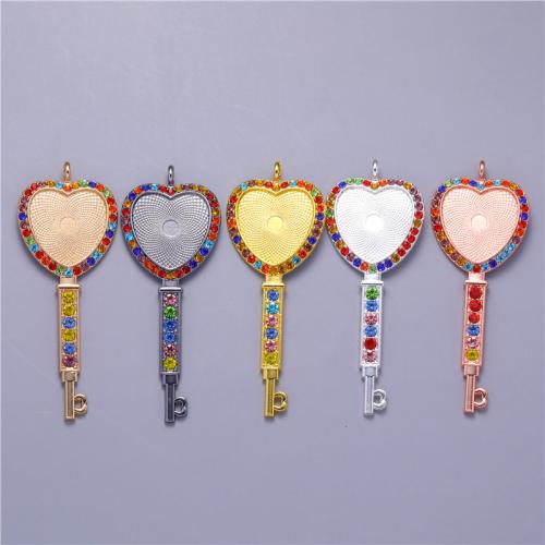 Pendantif en Alliage de zinc  , Coeur et clé, Placage, DIY & avec strass, plus de couleurs à choisir, 25mm, Vendu par PC