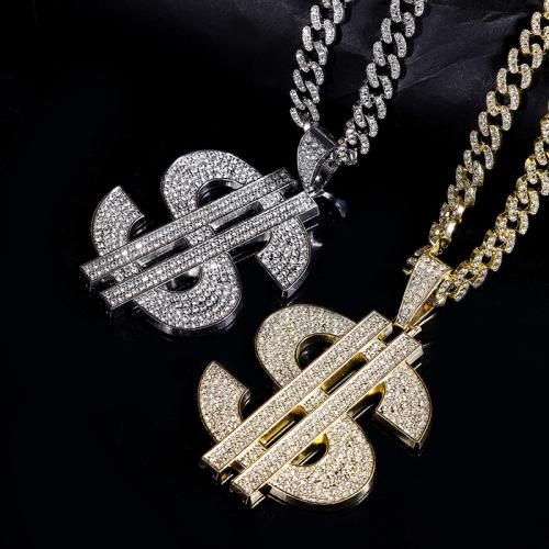 Zink Legierung Strass Anhänger, Zinklegierung, Dollarzeichen, plattiert, DIY & mit Strass, keine, 75x63mm, verkauft von PC